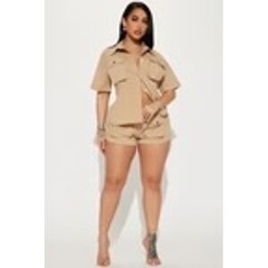 Fashion Nova Chloe Cargo Short Set Taupe Brown Size L NWT